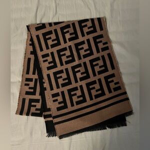 Fendi Tan and Black Monogram Wool Scarf